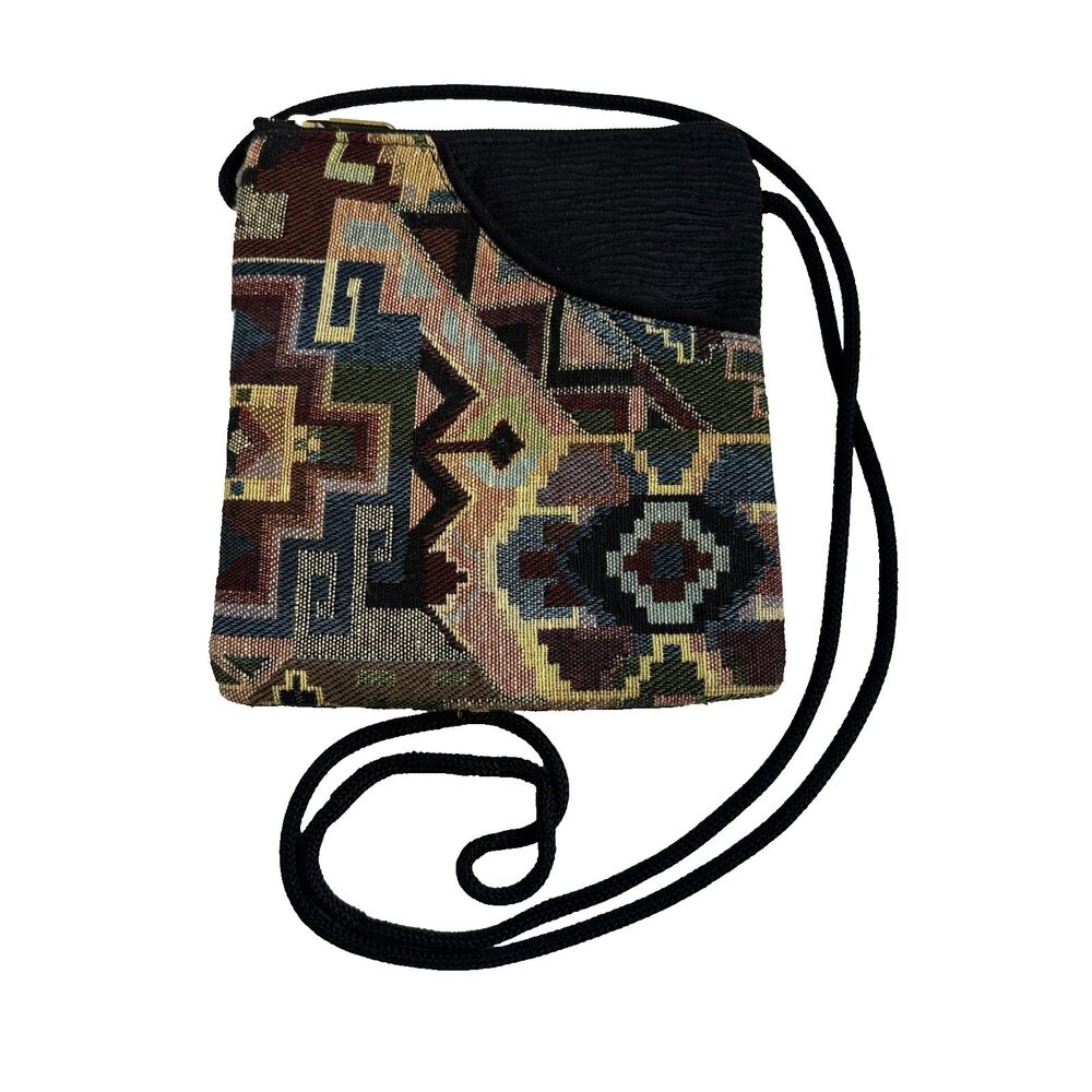 Danny K Tapestry Crossbody Multicolored Geometric Pattern Fabric Bag Purse Small